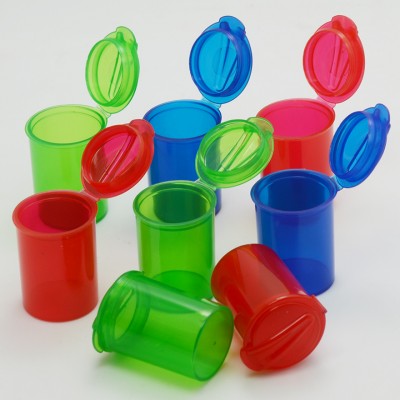 Pop top vials hinged lid container, easy squeeze side vials bottles jar, flip hinged up bottle